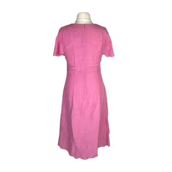 Whistles Linen Mix Midi Dress Pink Size 16 Frill Sleeves Empire Waist - Picture 3 of 14